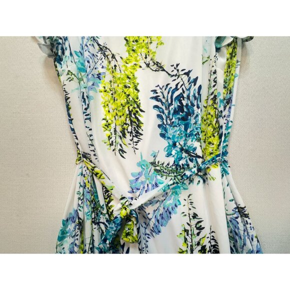 Worthington Womens Floral Mini A-Line Dress Size 16 White Ruffle Sleeves Pocket - Picture 5 of 14